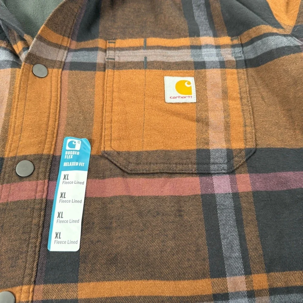 Carhartt Rugged Flex Relaxed Fit Fleece Lined Flannel Hooded Shirt XL TJ5621-M